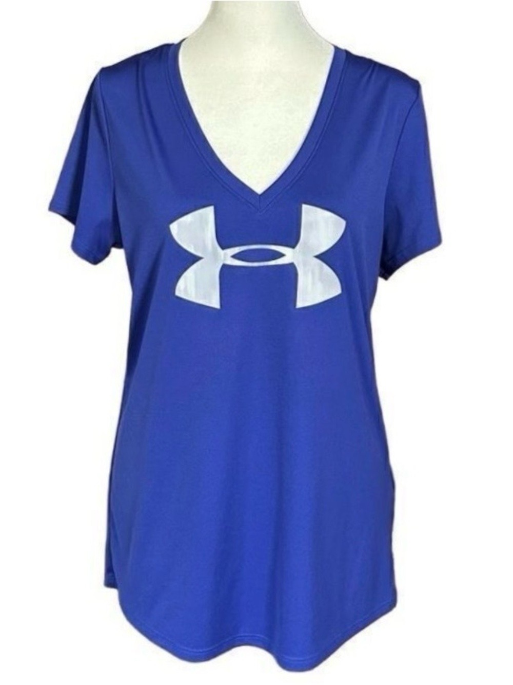 Under Armour Heat Gear Women's Large Blue Loose Fit V-Neck Performance T-Shirt